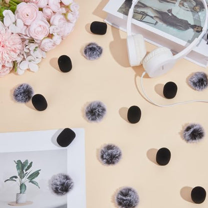 GORGECRAFT 20Pcs 2 Styles Mini Microphone Windscreens Furry Windscreen Foam Cover Set High Density Mic Lapel Headset Cover Protection for Lavalier Microphone Muff Windshield Windjammer Deadcat