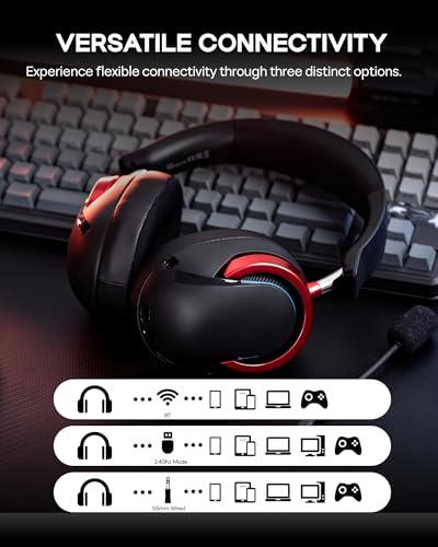 MechLands Aula A700 Wireless Gaming Headset with 7.1 Surround Sound, 50mm Driver, 2.4GHz/BT/Wired, Gaming Headphone with Noise Canceling Mic, RGB Light, 40H Battery, for PS4/PS5/PC/Switch (Black Red) - color: Black Red