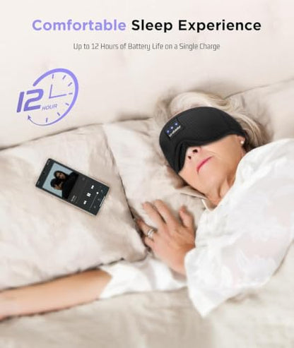 LC-dolida Sleep Mask Bluetooth Headphones Weighted Sleeping Mask 3D Eye Mask Pressure Relief Night Sleep Eye Mask Music Sleeping Headphones for Side Sleepers Meditation Gifts for Men Women - color: Soft 3d-breathable Black