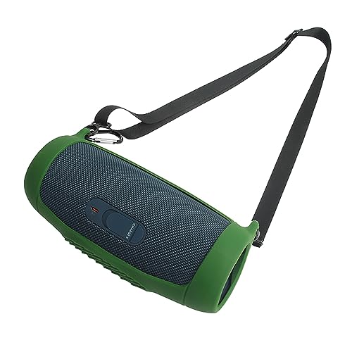 Silicone Case Cover for Charge 5 Bluetooth Speaker, Portable Travel Carrying Protective Sleeve Skin Case with Shoulder Strap and Carabiner (Green) - color: Green