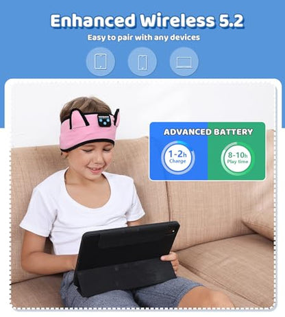 KIDSBAND Kids Headphones, Bluetooth Headphones for Kids with Wired Playback 3.5 MM Jack for School,Foldable Cat Ear Headset for Girls Boys Children,Kindle Tablet Cellphones Airplane Travel - color: Pink