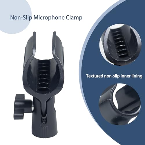 2-Pack Adjustable Microphone Clip Holder with 5/8" to 3/8" Adapter | universal mic stand fit, dynamic condenser compatible, mount clamp replacement, screw-on secure hold, studio and stage use