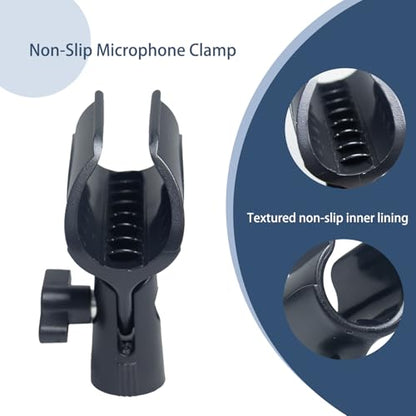 2-Pack Adjustable Microphone Clip Holder with 5/8" to 3/8" Adapter | universal mic stand fit, dynamic condenser compatible, mount clamp replacement, screw-on secure hold, studio and stage use