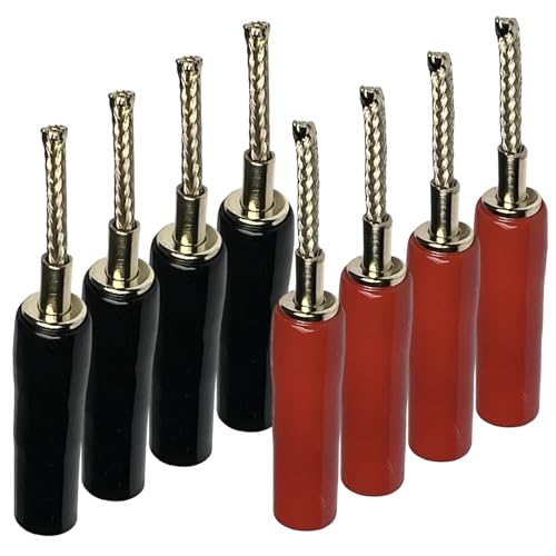 CESS 2mm Flex Pin Braided Banana Plug, Gold Plated, 4 Pairs | Black and Red colors make connections easy to identify.