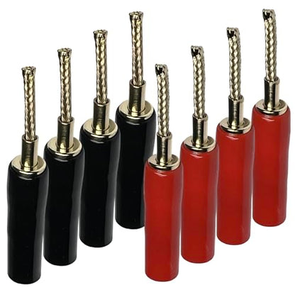 CESS 2mm Flex Pin Braided Banana Plug, Gold Plated, 4 Pairs | Black and Red colors make connections easy to identify.