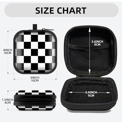 Square Data Cable Earbud Charger Coin Storage Bag Shockproof and Drop-Proof EVA Material Compatible with AirPod(Blakc White Checkerboard) - color: Blakc White checkerboard