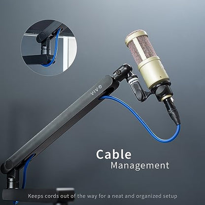 VIVO Low Profile Broadcast/Podcast Microphone Boom Arm Stand with 3/8 and 5/8 inch Screw Adapter, Heavy Duty Desk Mount, Professional Mic Stand with 360 Rotation, Black, STAND-MIC03L