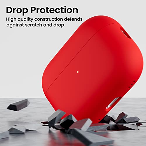 ORNARTO for AirPods Pro 2 Case, Hybrid Silicone, Red | Hybrid Silicone Rubber, Front LED Visible, Wireless Charging, Skin-Friendly Soft Touch, Anti-Scratch, Detachable Lanyard - color: Red