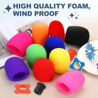 MECCANIXITY 8 Set Microphone Cover Foam Mic Cover, with 1.34" Mic Protection Silicone Ring and Anti Rolling Bottom Sleeve Holder for Karaoke DJ Concert Theater, Pink - color: Pink, size: 1.34"