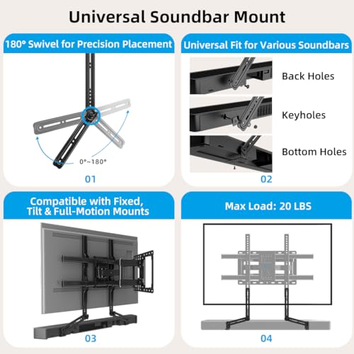 HOME VISION Full Motion TV Mount with Soundbar Bracket, 32-85" TVs, 132 lbs | ±65° Swivel & Tilt, Dual Articulating Arms, Soundbar Moves with TV, Fits 8"/12"/16" Studs,VESA 600x400 - size: 32-85" FM w/5745