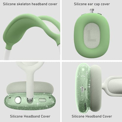 for AirPods Max case Cover,Anti-Scratch Ear Pad Case Cover/Ear Cups Cover/Headband Cover for AirPods Max. Clear Soft TPU and Silicone,Skin Scratch Proof. - color: 3PC-Glitter Green