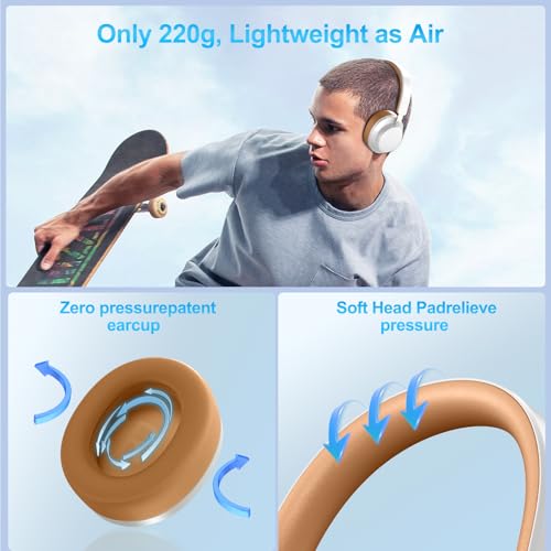 Over Ear Headphones Wireless Bluetooth, Noise Cancelling Headphones Bluetooth with Microphone, Cancelling Wireless Headphones Over Ear, 65h Playtime, Clear Calls, Comfort Fit For Travel (Grey Brown) - color: Grey Brown