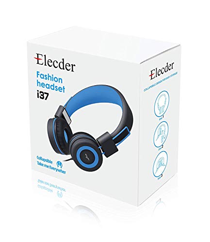 ELECDER i37 Kids Headphones for School Child Girls Boys Teens, Black/Blue | Foldable Adjustable Lightweight, 3.5mm Audio Jack On Ear Headphones for Smartphones Chromebook Computer PC Tablets Travel - color: Black