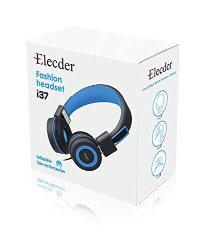 ELECDER i37 Kids Headphones for School Child Girls Boys Teens, Black/Blue | Foldable Adjustable Lightweight, 3.5mm Audio Jack On Ear Headphones for Smartphones Chromebook Computer PC Tablets Travel - color: Black