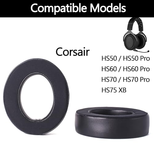 Replacement Cooling Gel Ear Pads for Corsair HS60 HS70 Headphones - Black | HS75 XB HS50/60/70 PRO Ear Covers, Breathable Memory Foam Ear Cushions, Noise Isolation & Comfort Fit, Easy Install