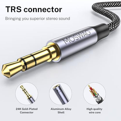 MOSWAG Headphone Splitter 3.5mm Audio Male to Dual Female Y Splitter Cable | Audio Sharing, HiFi Stereo Jack, Aluminum Alloy Shell, 24K Gold-Plated, For Phone Headset iPad, 9.84" Not supporting charging - color: Black