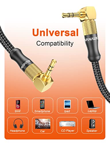 VANAUX 90 Degree Right Angle Aux Cable Male to Male 3.5mm Audio Cable Stereo Aux Cord Compatible with Laptop, Smartphone, Music Player,Tablets,Speakers (3.3feet/1m) - size: 3.3 ft