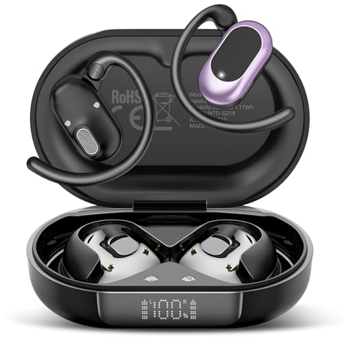 Open Ear Headphones, NEW Over Ear Earbuds with 4 ENC Noise-Canceling Mic | Ultra-Comfort Bone Conduction Earbuds, BT5.4, HD Stereo, IPX7 Waterproof, Ergonomic Earhooks,36H Sports Ear Buds for Running - color: Black Purple