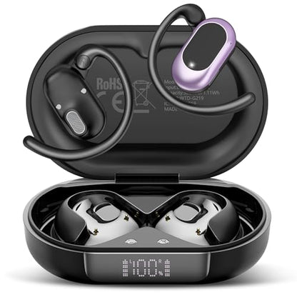 Open Ear Headphones, NEW Over Ear Earbuds with 4 ENC Noise-Canceling Mic | Ultra-Comfort Bone Conduction Earbuds, BT5.4, HD Stereo, IPX7 Waterproof, Ergonomic Earhooks,36H Sports Ear Buds for Running - color: Black Purple