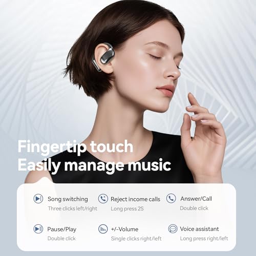 Open Ear Headphones Bluetooth Wireless Over Ear Earbuds(Black) | Ergonomic Earhook Ear Buds,Led Power Display,48h Playtime,Ipx6 Waterproof Comfortable for Workout,Cycling,Running - color: blcak