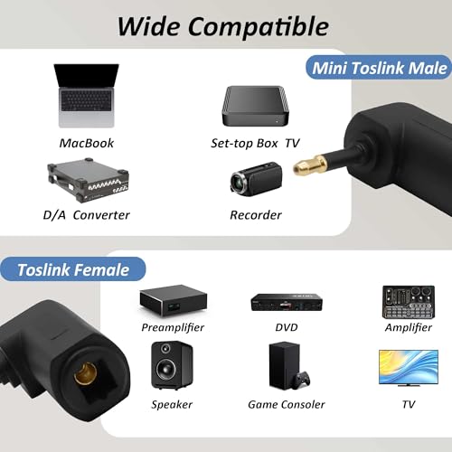 3.5mm Mini Toslink Adapter Digital Fiber Optical Audio Connector | Digital Fiber Optical Female to 90 Degree 3.5mm Jack Right Angle Male,for TV Sound Bar Home Theater,4pcs