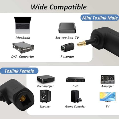 3.5mm Mini Toslink Adapter Digital Fiber Optical Audio Connector | Digital Fiber Optical Female to 90 Degree 3.5mm Jack Right Angle Male,for TV Sound Bar Home Theater,4pcs