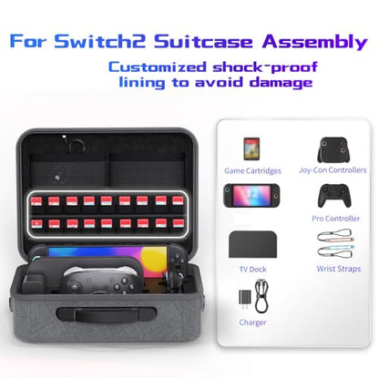 Gaekol All in One Carrying Case for Nintendo Switch 2(2025), Waterproof Large Hard Travel Storage Bag for Switch 2, Pro Controller, Joy-Cons Grip, Dock, 18 Game Card Slots and Accessories, Grey - style: All in One-grey
