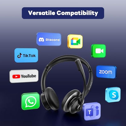 Bluetooth Headset, Wireless Headset with Mic for Work, Advanced AI Noise Cancelling Microphone (Clear Calls & Mic Mute), Bluetooth 5.3, USB Dongle, Headphones with Mic, for PC/Zoom/Office - color: Black