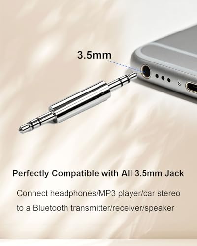 4 Pack Metal 3.5mm TRS Male to Male AUX Audio Coupler Adapter | 1/8 Inch Stereo Plug Connector for Car Aux, Bluetooth Receiver, MP3 Player, Laptop & Audio Transmitters, Silver
