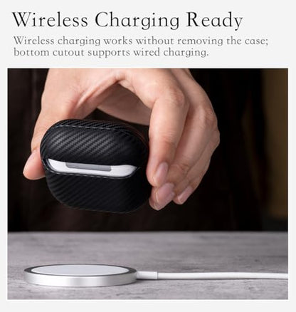 Envelop Series for AirPods 4th Generation Leather Case Cover - Black | Hand-crafted Case Fully Wrapped in Top Grain Leather; Carbon Fiber Finish; Soft Microfiber Inner Lining; Qi wireless charging - color: Black, size: Envelop Series