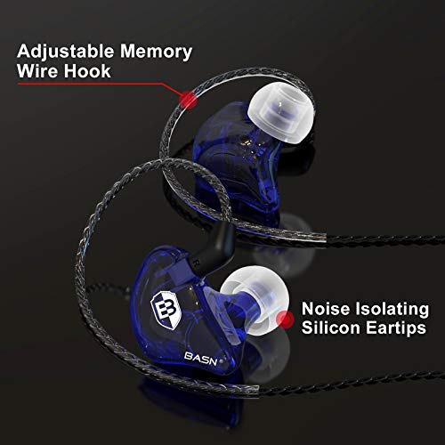 BASN Bsinger PRO in-Ear Monitors Hybrid Dynamic Dual Drivers Two Detachable MMCX Cables Musicians in-Ear Earbuds Headphones (Blue) - color: Blue