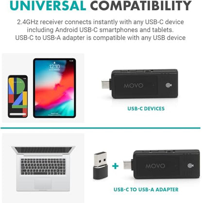 Movo WMX-1-UL-DUO Wireless Lavalier Microphone for Computer, Smartphones, and Tablets- Wireless USB & USB-C Receiver, Transmitter, and Omnidirectional Lav Mic - style: 2 Transmitters