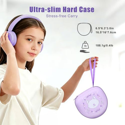Kids Headphones Case for Tonies/iClever Etc Headphone,Cat Purple,Case Only | for iClever BTH12 HS19 BTH20 BTH22 BTH26/Candy Bila/Acer/JBL Junior 320/MIDOLA/JoySpark/ADOOPE Etc Girls Boy Kid Headphone - color: Cat Purple