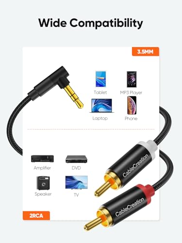 CableCreation 3.5mm to RCA Cable 3.3FT,Angle 3.5mm to 2RCA Audio Y Splitter | HiFi Sound, RCA to Aux Stereo Splitter for Smartphones, MP3, Tablets, Speakers, Echo Dot, Home Theater, HDTV, 1M - color: Black, size: 3.3FT