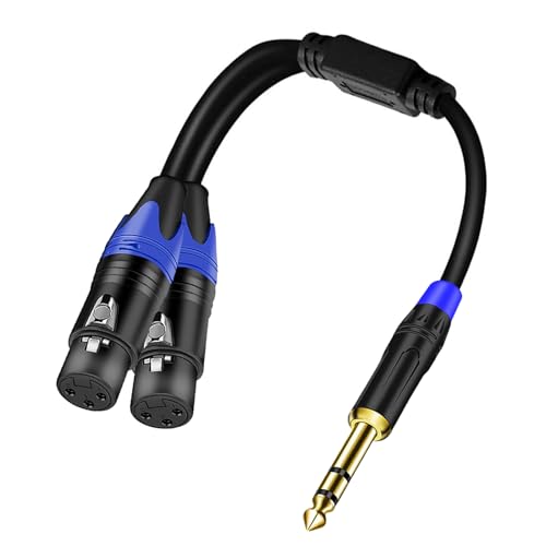 Dual Female XLR to 1/4 inch(6.35mm) TRS Stereo Male Plug Y-Splitter Cable, Unbalanced 2-XLR Female to Quarter inch Adapter Patch Cord - 11.8 Inches - size: 1/4 Inch TRS to Dual XLR Female - 1 FT