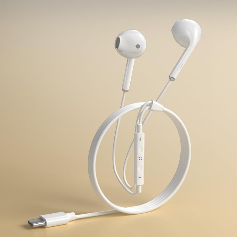 Wired Earphones with Volume Control, White, 3.5mm Jack&USB-C, Built-in Microphone, Stereo Sound, Compatible with Mobile Devices Suitable for iPhone, Samsung, Computers, laptops, and Students (USB-c)