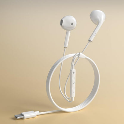 Wired Earphones with Volume Control, White, 3.5mm Jack&USB-C, Built-in Microphone, Stereo Sound, Compatible with Mobile Devices Suitable for iPhone, Samsung, Computers, laptops, and Students (USB-c)