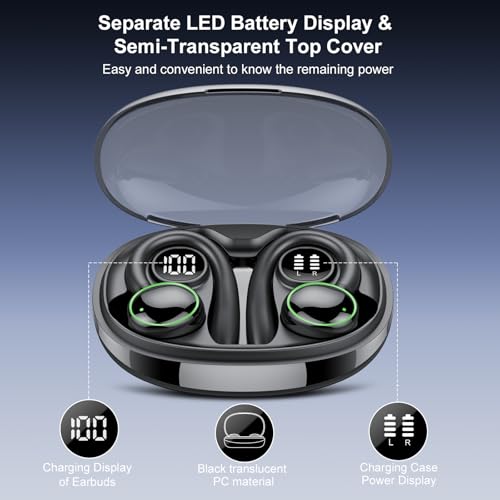 Wireless Earbuds, Bluetooth 5.4 Headphones Sport Over Ear Buds With ENC Mic | ENC Noise Cancelling Mic, 48H, Wireless Earphone With Earhooks, Stereo Deep Bass, IP7 Waterproof Headset for Workout, Black - color: J-Black