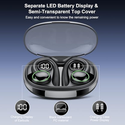 Wireless Earbuds, Bluetooth 5.4 Headphones Sport Over Ear Buds With ENC Mic | ENC Noise Cancelling Mic, 48H, Wireless Earphone With Earhooks, Stereo Deep Bass, IP7 Waterproof for Workout Running, Black