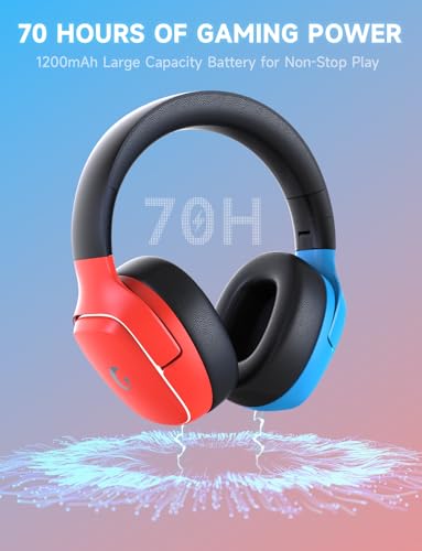 Gvyugke 2.4GHz Wireless Gaming Headsets for PS5, PS4, PC, Switch, Blue Red | Bluetooth 5.3 Gaming Headphones with Noise Canceling Mic, 7.1 Surround Sound, 70H Battery, Blue Lighting - color: BlueRed
