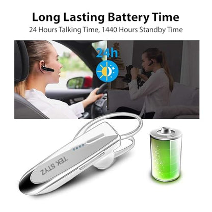 Bluetooth 5.3 Headset Compatible with Samsung Galaxy S21+ Wireless Earpiece, IPX5 Waterproof, Dual Microphones, Noise Reduction, 60 Days Standby + 22Hrs HD Talk Time! - color: White