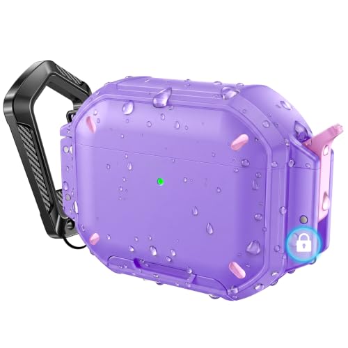 for AirPods Pro 3 Case, IP68 Waterproof Military Grade Protective Cover for AirPods Pro 3rd Gen, Anti-Scratch Hard Shell Cover with Secure Lock, Keychain & Phone Stand (2025), Purper - color: Purper