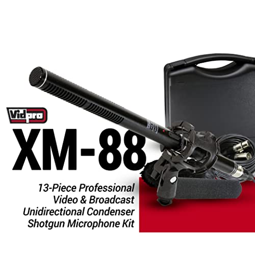 VidPro XM-88 Professional Video & Broadcast Shotgun Microphone Kit, 13-Piece, XLR, Aluminum Alloy, for Recording, Live Streaming, Music, Speaking, Interviews - style: XM-88