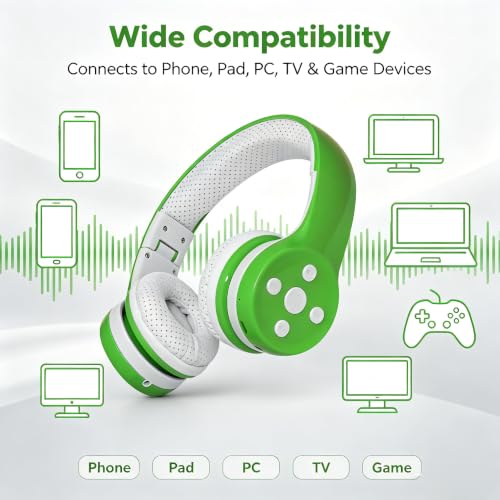 Toddler Headphones Wireless, Bluetooth Kid Headphones for Boys Girls,5 Button Easy use with Sharing Port, Built in Mic for Laptop Phones Computer (bs690 Green) - color: Green new