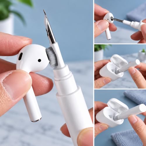 3 in 1 Earbud Cleaning Pen with Brush, Sponge and Metal Tip, White - color: White