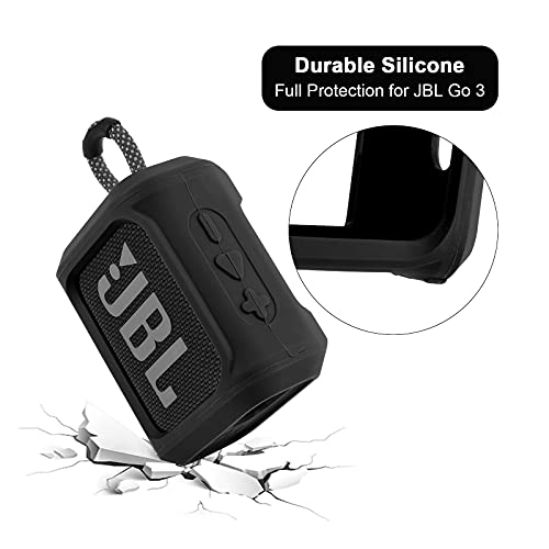 Silicone Case Cover for JBL Go 3 Portable Speaker with Removable Strap for Bike Golf Cart Travel Carrying Case Protective Sleeve Speaker Cover (Black) - color: Black