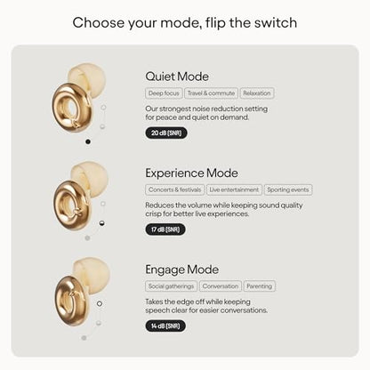 Loop Switch 2 Adjustable Ear Plugs - 3 Modes for Ultimate Control | 20-26dB SNR noise reduction. Flexible fit. For focus, travel, socializing, festivals & more - color: Gold