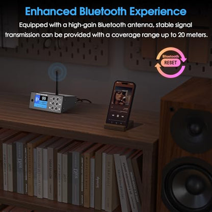 Douk Audio B1FM Bluetooth 5.1 Receiver DAC, HiFi Stereo Music Player with LDAC & aptX HD, Premium FM Radio, Optical & Coaxial Digital Outputs, 2.4” Display & Remote for Home Audio Systems