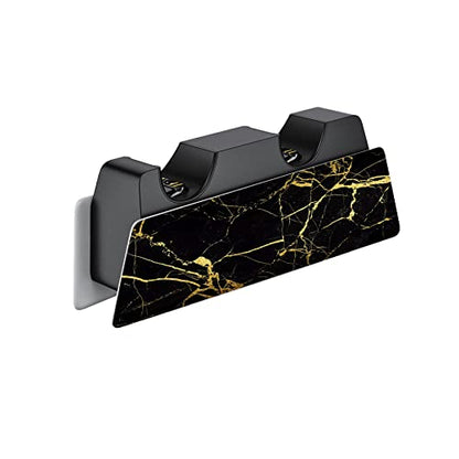 PlayVital Black & Gold Marble Effect Full Set Skin Decal for ps5 Console Disc Edition, Sticker Vinyl Decal Cover for ps5 Controller & Charging Station & Headset & Media Remote - color: Black & Gold Marble Effect