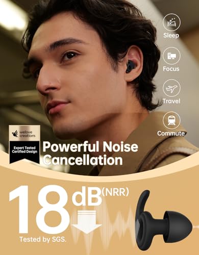 Welove Ultra-Comfy Ear Plugs with First-Ever UV Sanitizer—Reusable Earplugs for Sleep, Focus, Travel, and Noise Sensitivity |Hearing Protection |Customizable Fit | 18dB NRR Noise Reduction - color: Earthy
